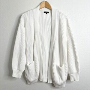 Quince Ribbed Knit Open Front Cardigan White Organic Cotton Size‎ S